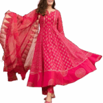 Pure pink Cotton dress with all over block print