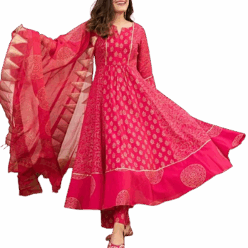Pure pink Cotton dress with all over block print